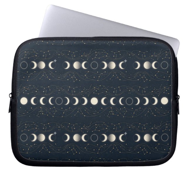Minimalist Lunar Phases Pattern with Stars and Nig Laptopschutzhülle (Vorderseite)