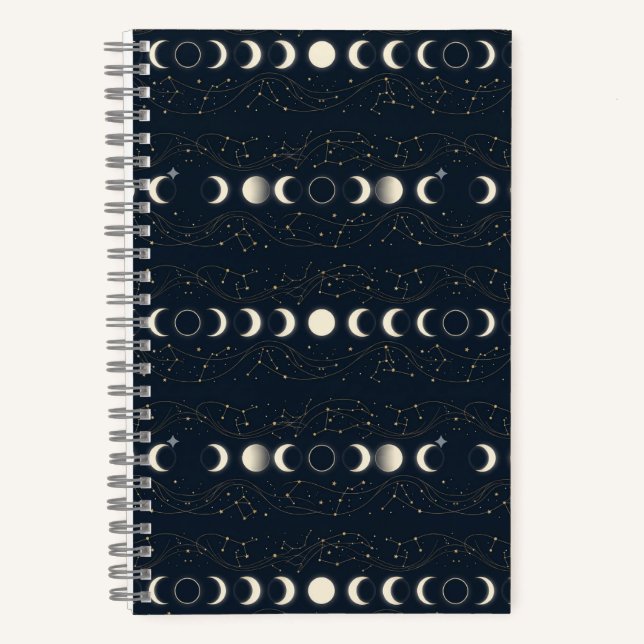 Minimalist Lunar Phases Pattern with Stars and Nig Notizbuch (Vorderseite)