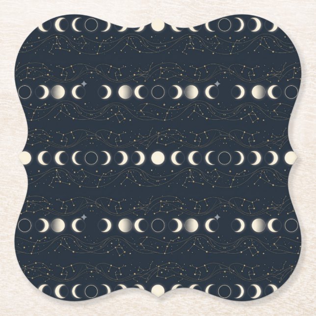 Minimalist Lunar Phases Pattern with Stars and Nig Untersetzer (Vorderseite)