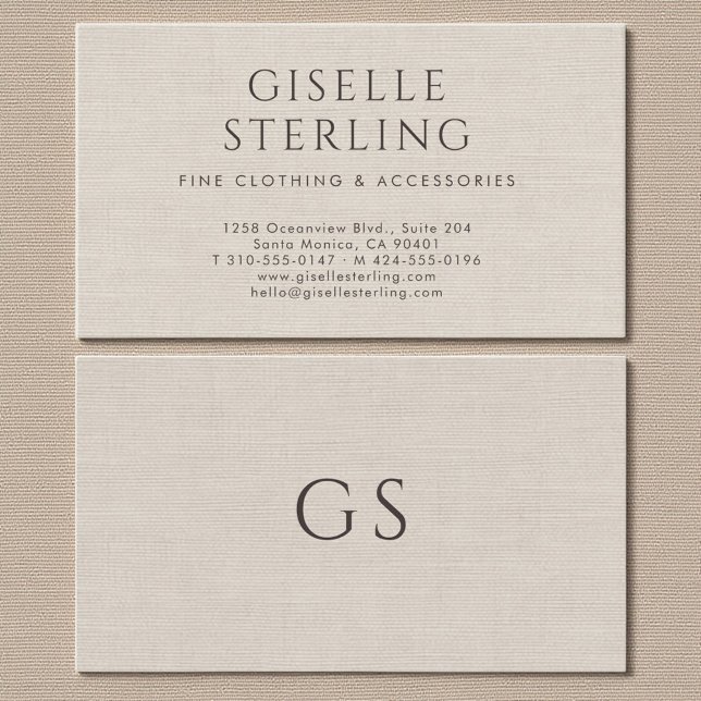 Minimalist Luxury Boutique Clothing Faux Linen Visitenkarte (Von Creator hochgeladen)