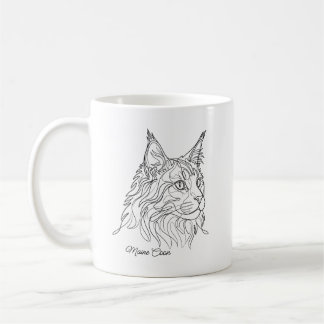Minimalist Maine Coon Line Drawing Custom Pet Name Kaffeetasse