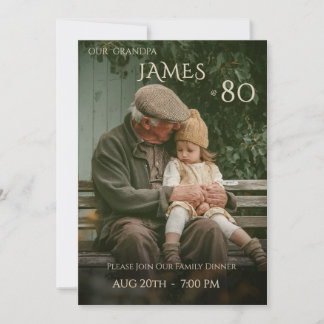 Minimalist Male Family Photo 80th Birthday  Einladung