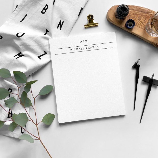 Minimalist Männlich | Initialen und Name Notizblock (Von Creator hochgeladen)