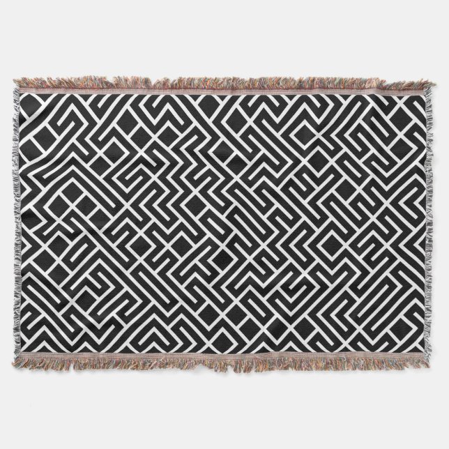 Minimalist Maze Fill Black Pattern Decke (Vorderseite)
