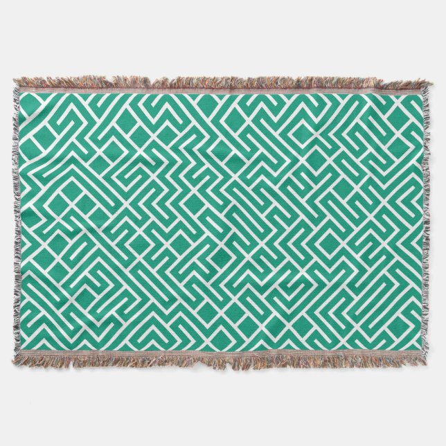 Minimalist Maze Fill Emerald Pattern Decke (Vorderseite)
