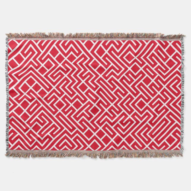 Minimalist Maze Fill Red Pattern Decke (Vorderseite)