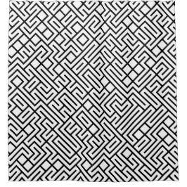 Minimalist Maze Lines Black Pattern Duschvorhang