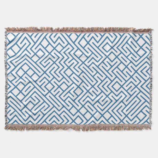 Minimalist Maze Lines Blue Pattern Decke (Vorderseite)
