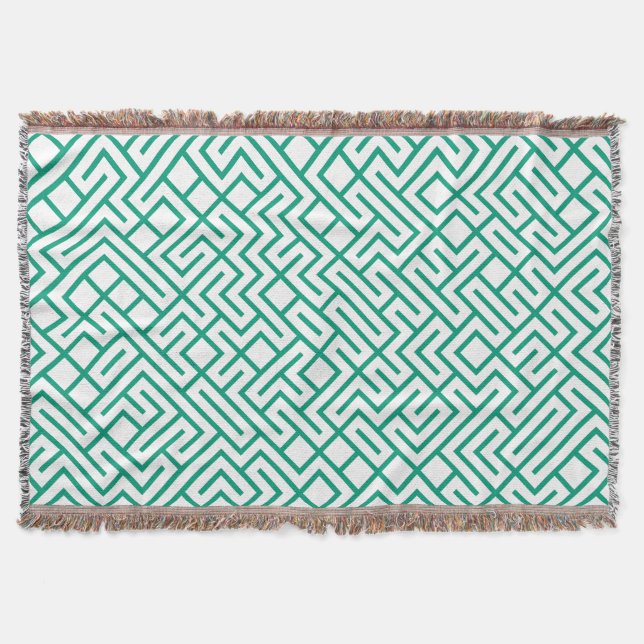 Minimalist Maze Lines Emerald Pattern Decke (Vorderseite)