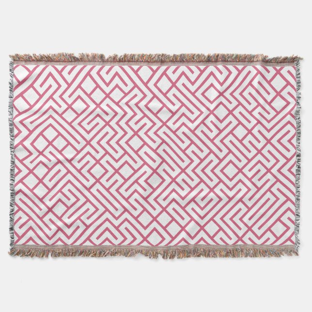 Minimalist Maze Lines Pink Pattern Decke (Vorderseite)
