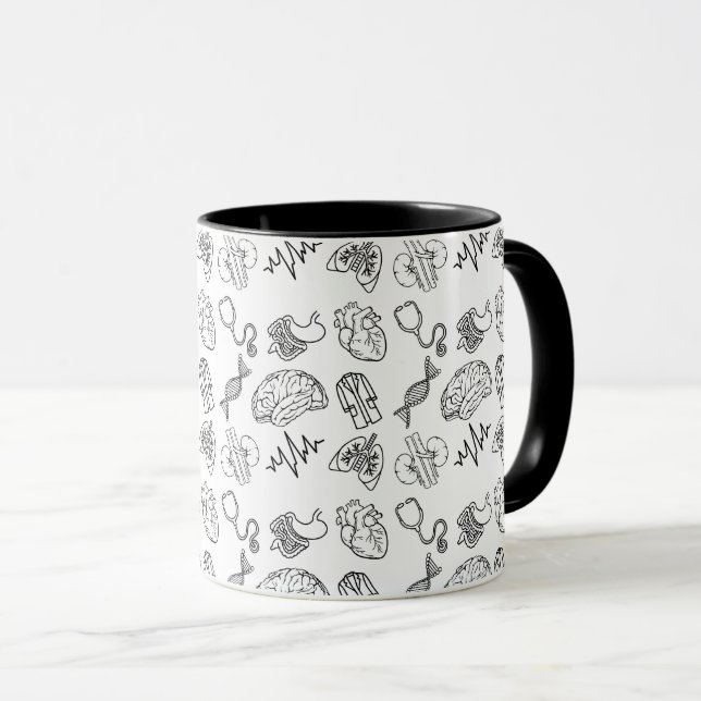 Minimalist Medical Icons Pattern Black Combo Mug (Devant droit)