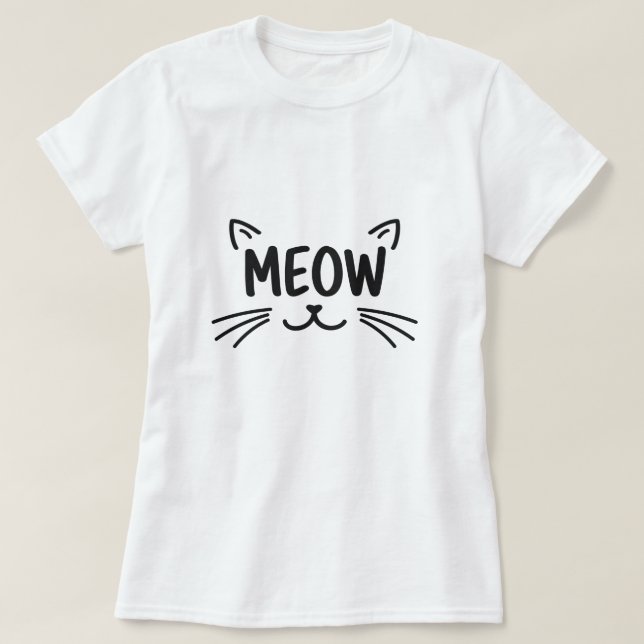 Minimalist MEOW Cat Line Art T-Shirt (Design vorne)