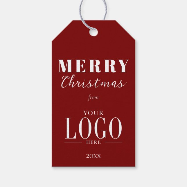 Minimalist Merry Christmas Red White Company Logo  Geschenkanhänger (Vorderseite)