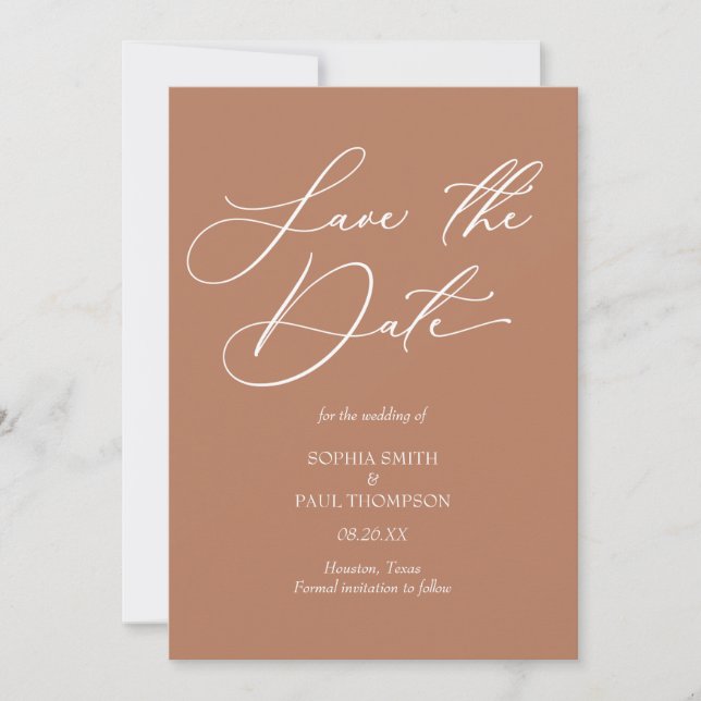 Minimalist modern Bohemian terracota Save the Date (Vorderseite)