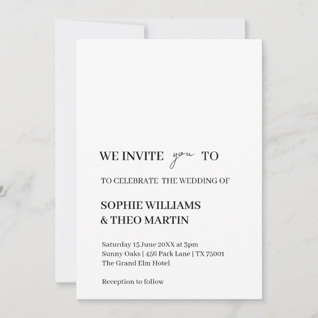 Minimalist Modern Clean Wedding Design Einladung (Vorderseite)