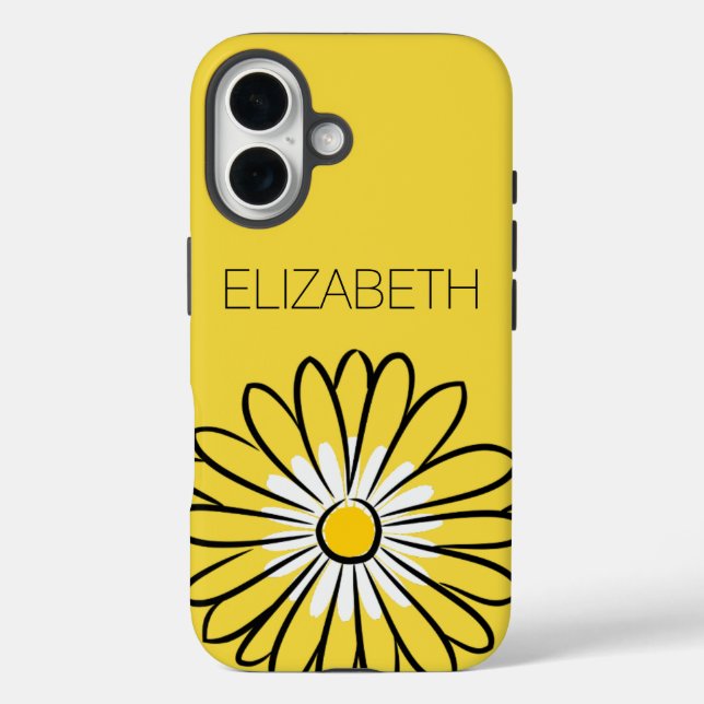 Minimalist Modern Elegant Daisy flower and text iPhone 16 Hülle (Rückseite)