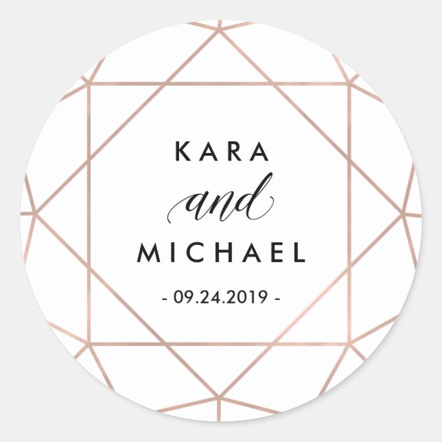 Minimalist Modern Geometric Diamond Wedding Runder Aufkleber (Vorderseite)