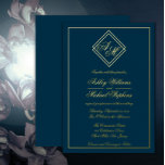 Minimalist Modern Geometric Monogram Wedding Folieneinladung<br><div class="desc">The couple's first initials are celebrated in sophisticated, modern style with a monogrammed pair of overlapping harlequin diamond shapes. Text is beautifully contrasted by the simple dark blue background (or you can choose any background to compliment the design). All of the details are ensconced in a rectangular frame . If...</div>