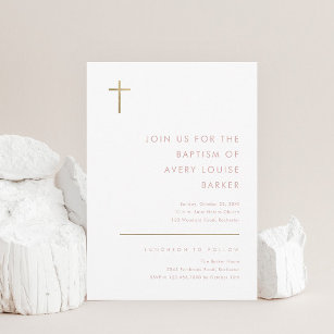  Minimalist Modern Gold Cross Baptism Einladung