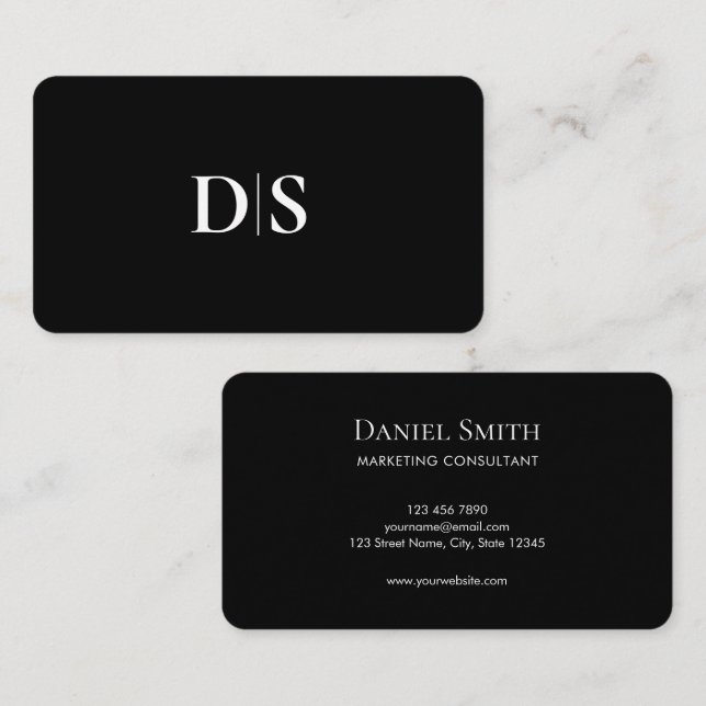 Minimalist Modern Monogram Initial Black  Visitenkarte (Vorne/Hinten)
