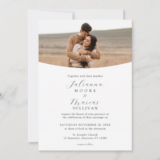 Minimalist Modern White Photo Wedding Einladung (Vorderseite)