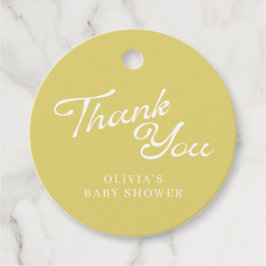 Minimalist Modern Yellow Retro Script Baby Shower Geschenkanhänger