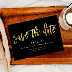 Minimalist modernes Skript Chic Schwarz + Gold Save The Date
