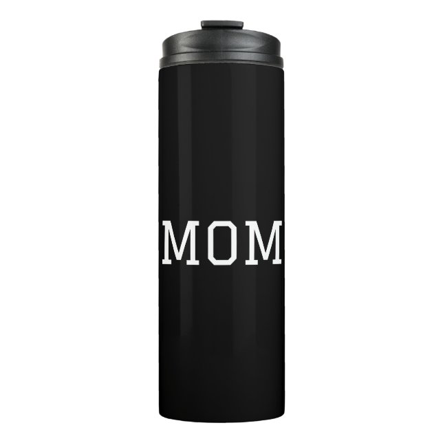 Minimalist "MOM" White Typography Plain Black Thermosbecher (Vorderseite)