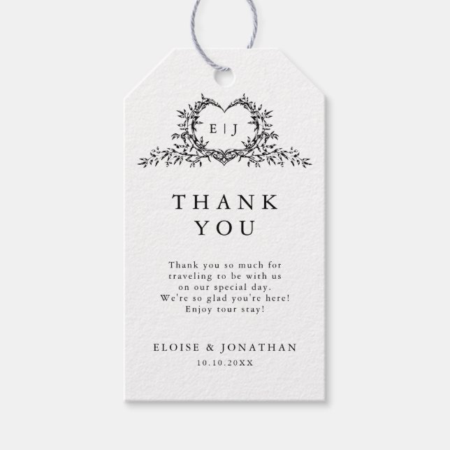 Minimalist Monogram Calligraphy Crest Wedding Geschenkanhänger (Vorderseite)