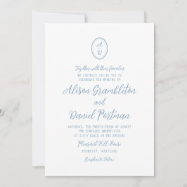 Minimalist Monogram Dusty Blue Wedding Invitation Einladung