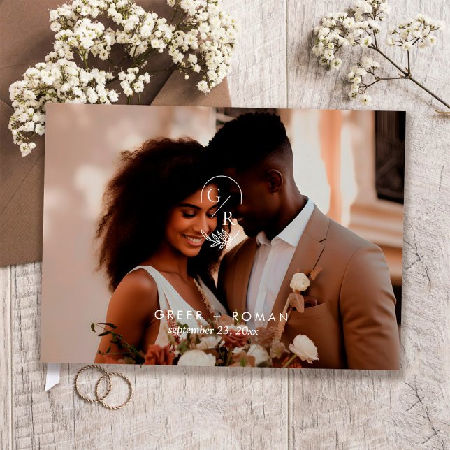 Minimalist Monogram Leaf Modern Photo Wedding  Gästebuch (Von Creator hochgeladen)