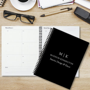 Minimalist Monogram or Add Logo Business Black Planer