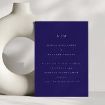Minimalist Monogram Trendy Blue Modern Wedding Einladung<br><div class="desc">A minimalist wedding invitation in rich midnight blue with clean white typography and a refined monogram. The deep hue and modern layout create an elegant,  timeless look perfect for formal or contemporary celebrations. Ideal for couples who love understated sophistication with a bold,  modern twist.</div>