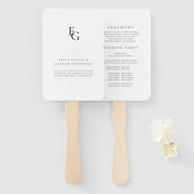 Minimalist Monogram Wedding Ceremony Fan Program Fächer (Vorne und Hinten)