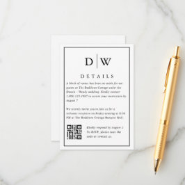 Minimalist Monogram Wedding QR Code Enclosure Card Begleitkarte