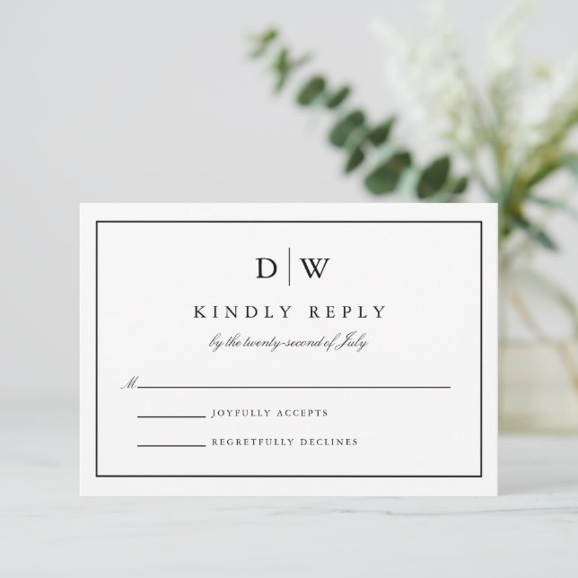 Minimalist Monogram Wedding RSVP Karte (Stehend Vorderseite)