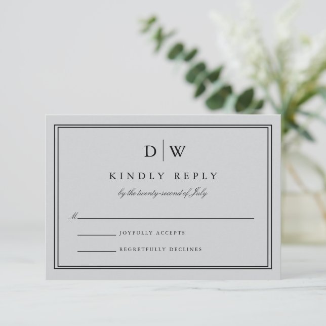 Minimalist Monogram Wedding RSVP Karte (Stehend Vorderseite)