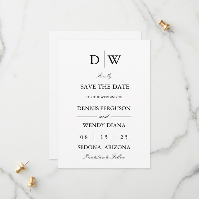 Minimalist Monogram Wedding Save The Date (Vorderseite/Rückseite Beispiel)