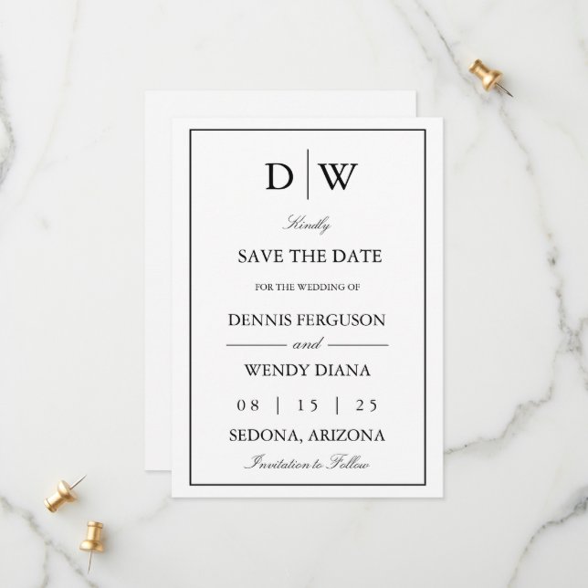 Minimalist Monogram Wedding Save The Date (Vorderseite/Rückseite Beispiel)