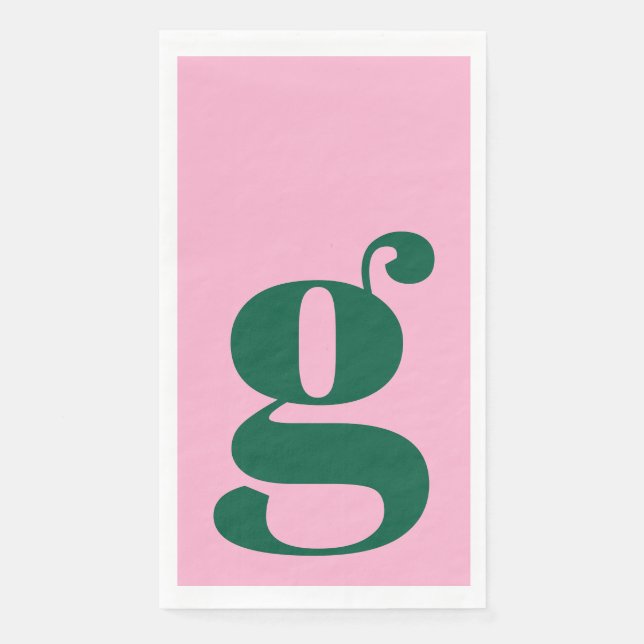 Minimalist Monogrammed Initial Bold Pink Green Serviette (Vorderseite)