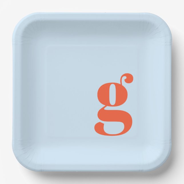 Minimalist Monogrammed Initial Retro Blue Orange Pappteller (Vorderseite)