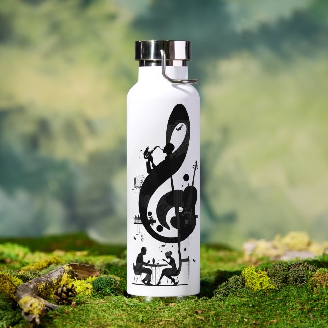 Minimalist Musical Treble Clef Art - Saxophone  Trinkflasche (Außenbereich (gedreht))