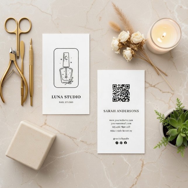 Minimalist Nail Technician Card with QR Code Visitenkarte (Von Creator hochgeladen)