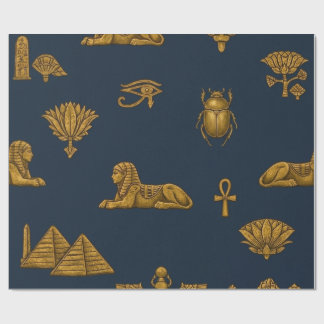 Minimalist Navy & Antique Gold Egyptian Pattern Geschenkpapier