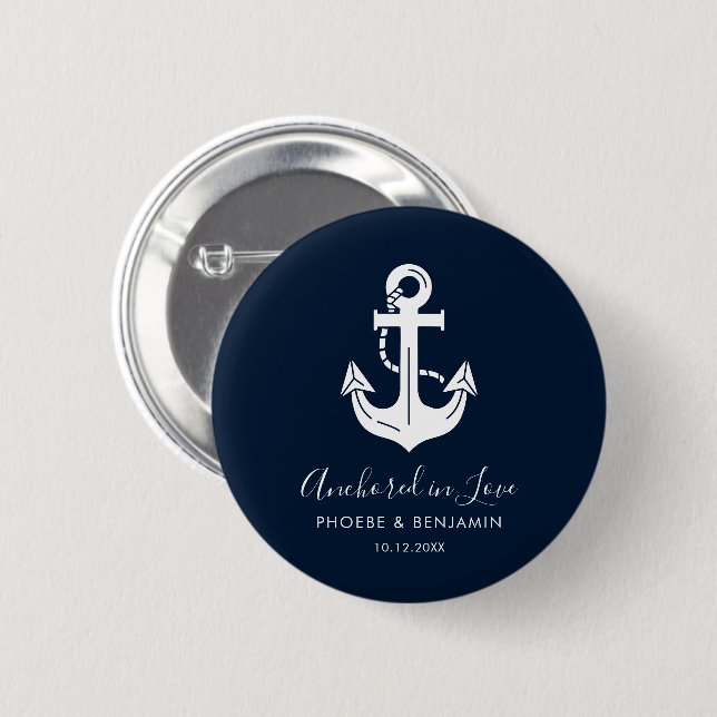 Minimalist Navy Blau & Weiß Benutzername Anker Button (Vorne & Hinten)