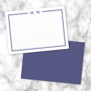 Minimalist Navy Blau Zweifarbiger Rand Monogramm Mitteilungskarte