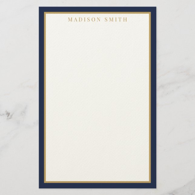 Minimalist Navy Blue and Gold Monogram Briefpapier (Vorderseite)