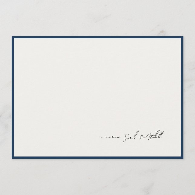 Minimalist Navy Border Personalized Script Mitteilungskarte (Vorderseite)