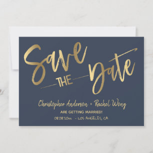 Minimalist Navyblau Goldfolie Save the Date Einladung