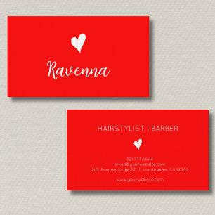Minimalist Neon Rot Weiß Herz Friseur Name Visitenkarte